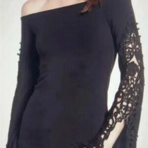 Bailey 44 Black Lace Sleeves Top